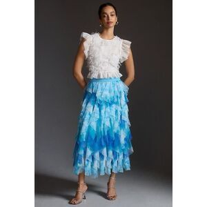 New Anthropologie THE CHÉRI RUFFLED TULLE MIDI SKIRT Size L